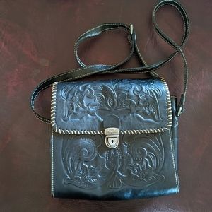 Patricia Nash Black Floral Tooled Leather